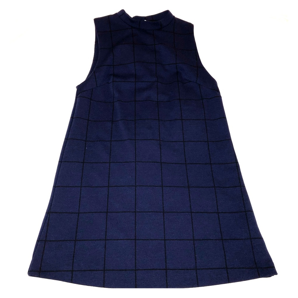Cooperative plaid, high-neck mini dress